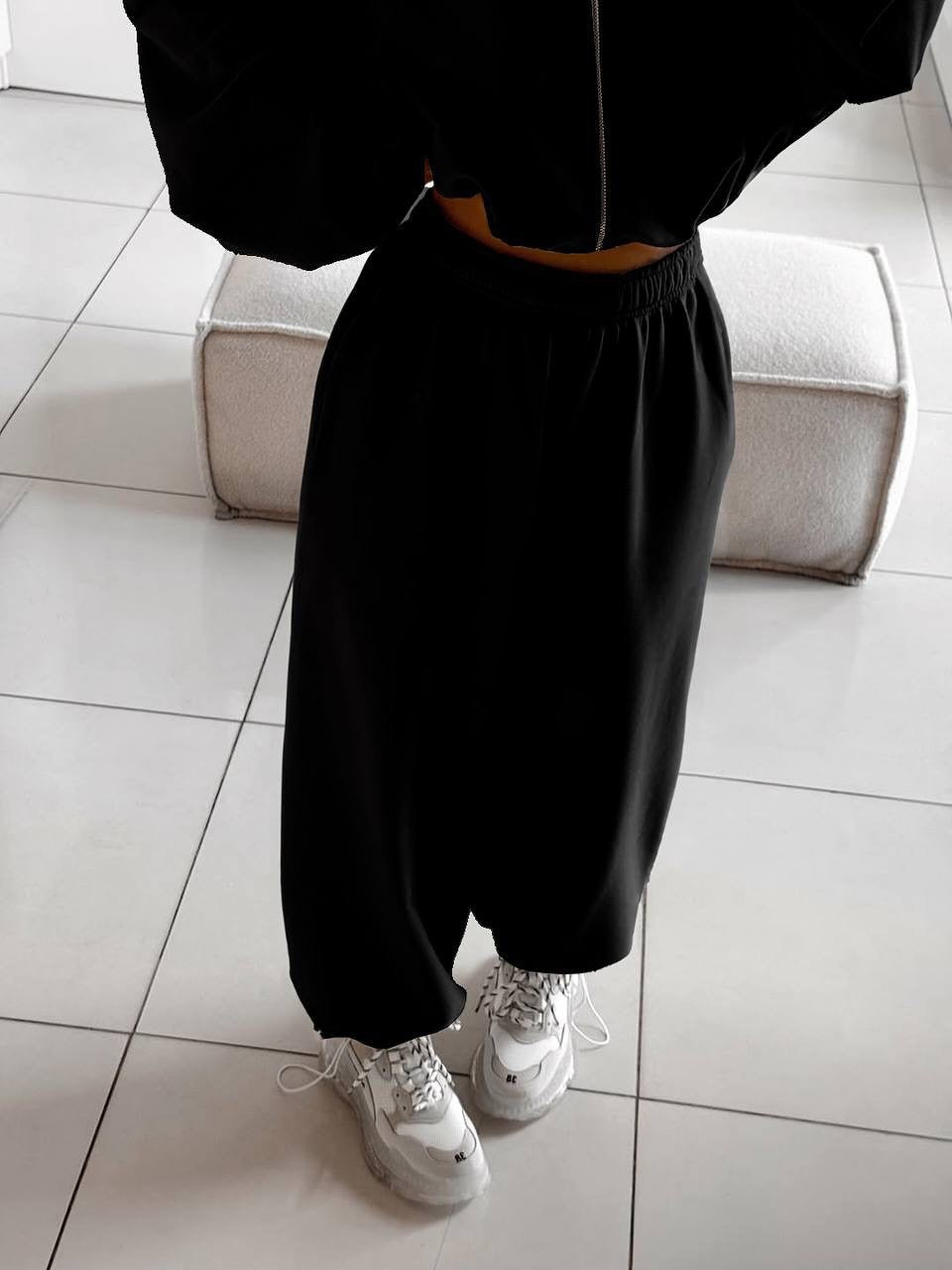 Damen nan oversized Kapuzenjacke mit durchgehendem Reißverschluss und Highwaist Gummibund-Jogginghose Set EB