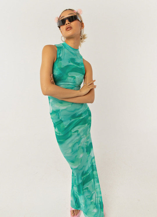 Damen elegantes Maxikleid mit hohem Kragen und fließendem Schnitt EB