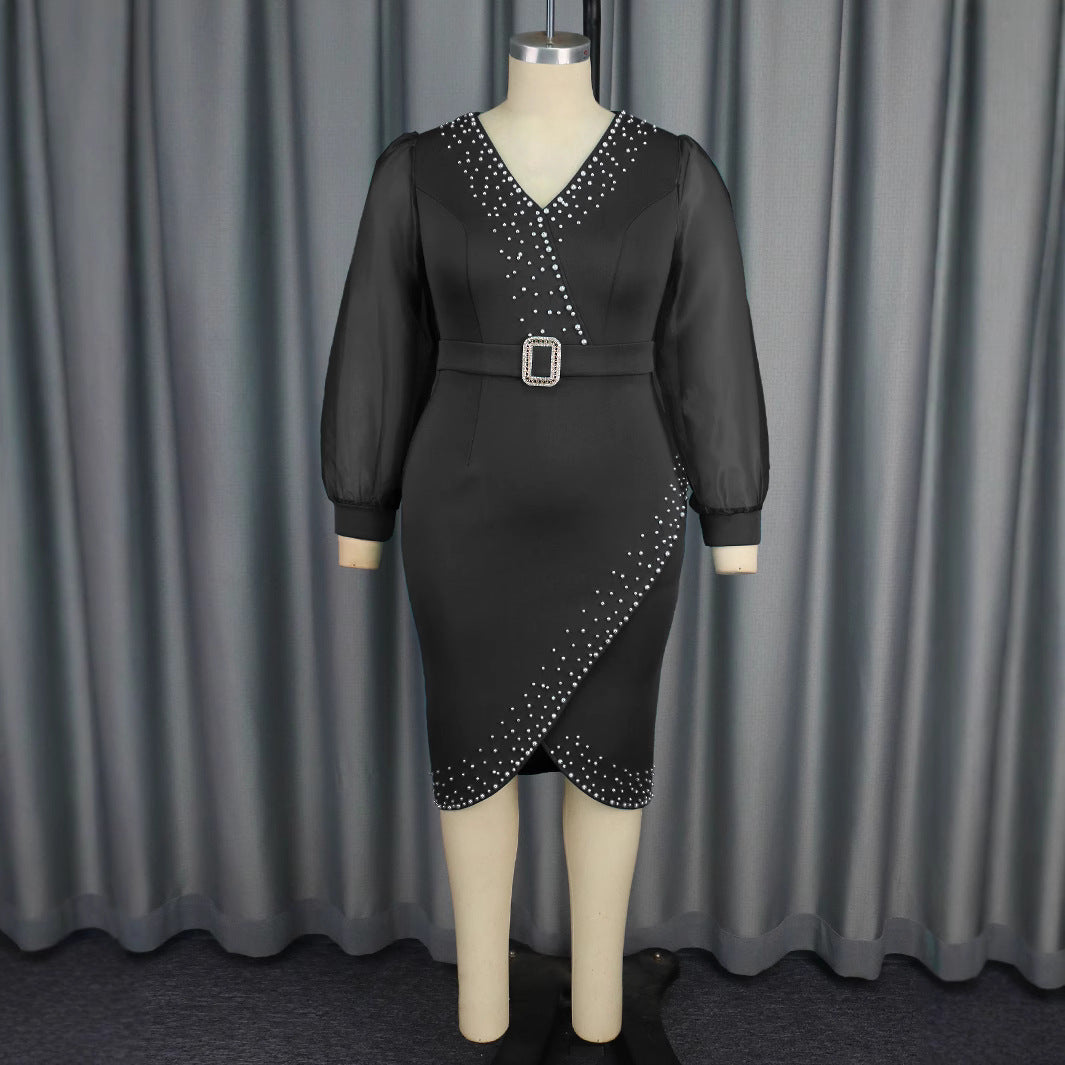 Damen Abendkleid mit eleganten Puffärmeln und funkelnden Applikationen EB