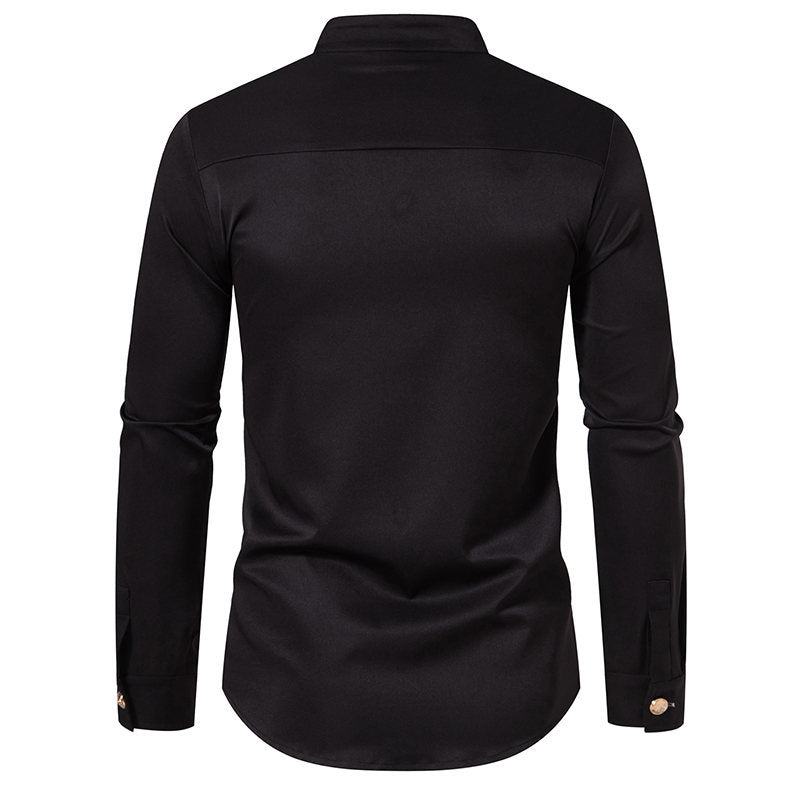 Herren Stehkragen-Hemd mit eleganten Knopfdetails EB