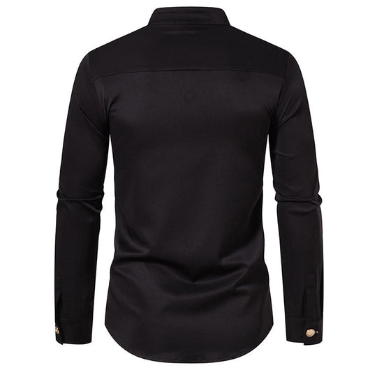 Herren Stehkragen-Hemd mit eleganten Knopfdetails EB