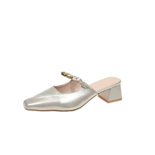 Damen elegante Slingback-Mules mit dekorativen Kettenakzenten EB
