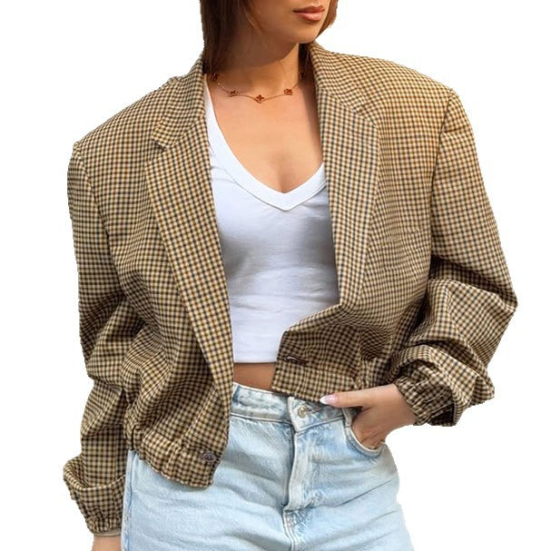 Damen Karierte Oversized-Blazerjacke im lässigen Schnitt EB