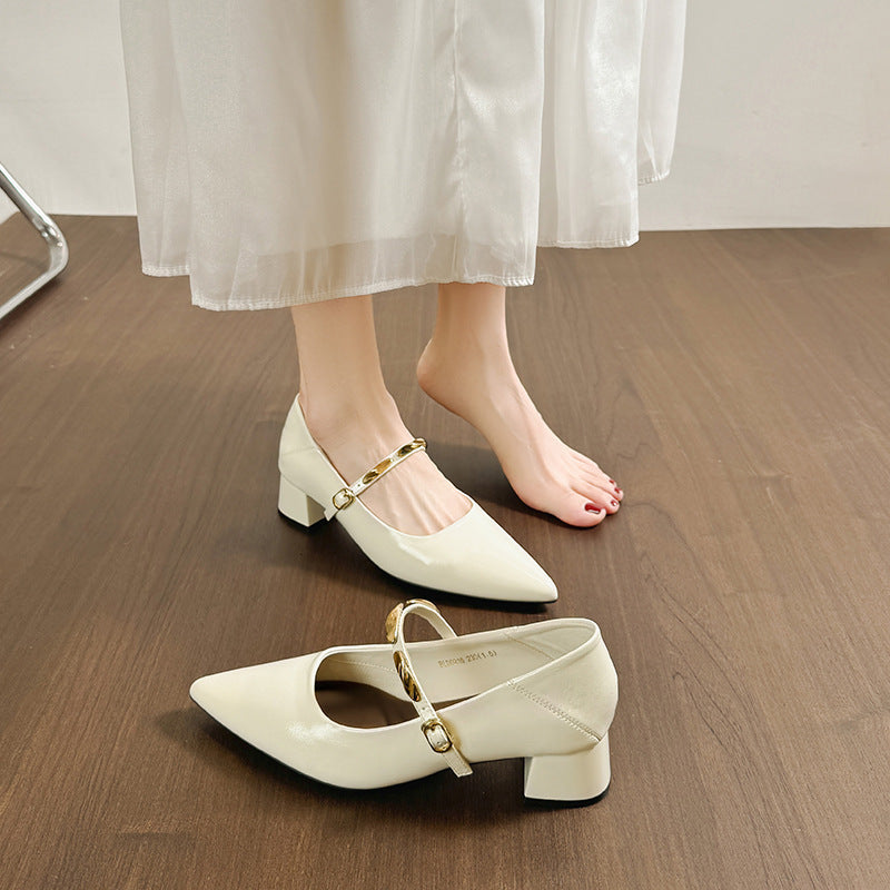 Damen Elegante Pumps mit modischem Riemen und komfortablem Blockabsatz EB