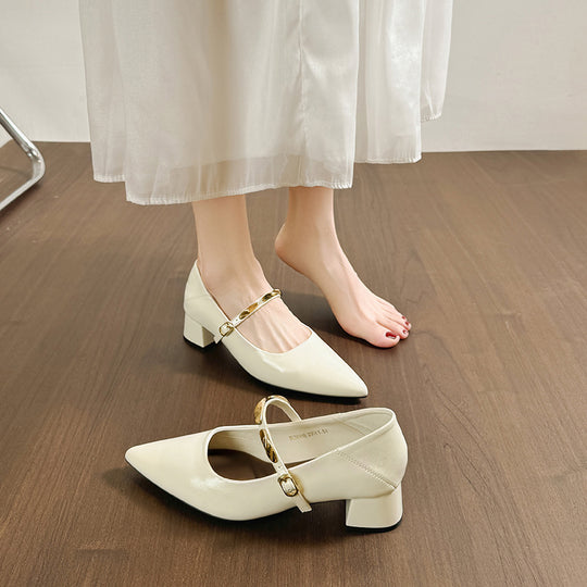 Damen Elegante Pumps mit modischem Riemen und komfortablem Blockabsatz EB