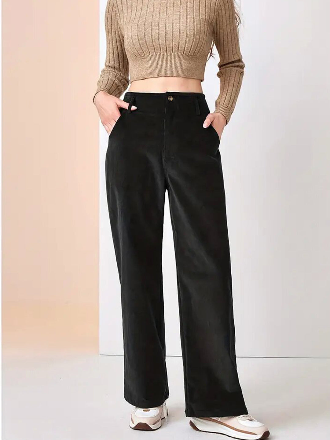 Damen Weit geschnittene Stoffhose mit eleganten Taschen EB