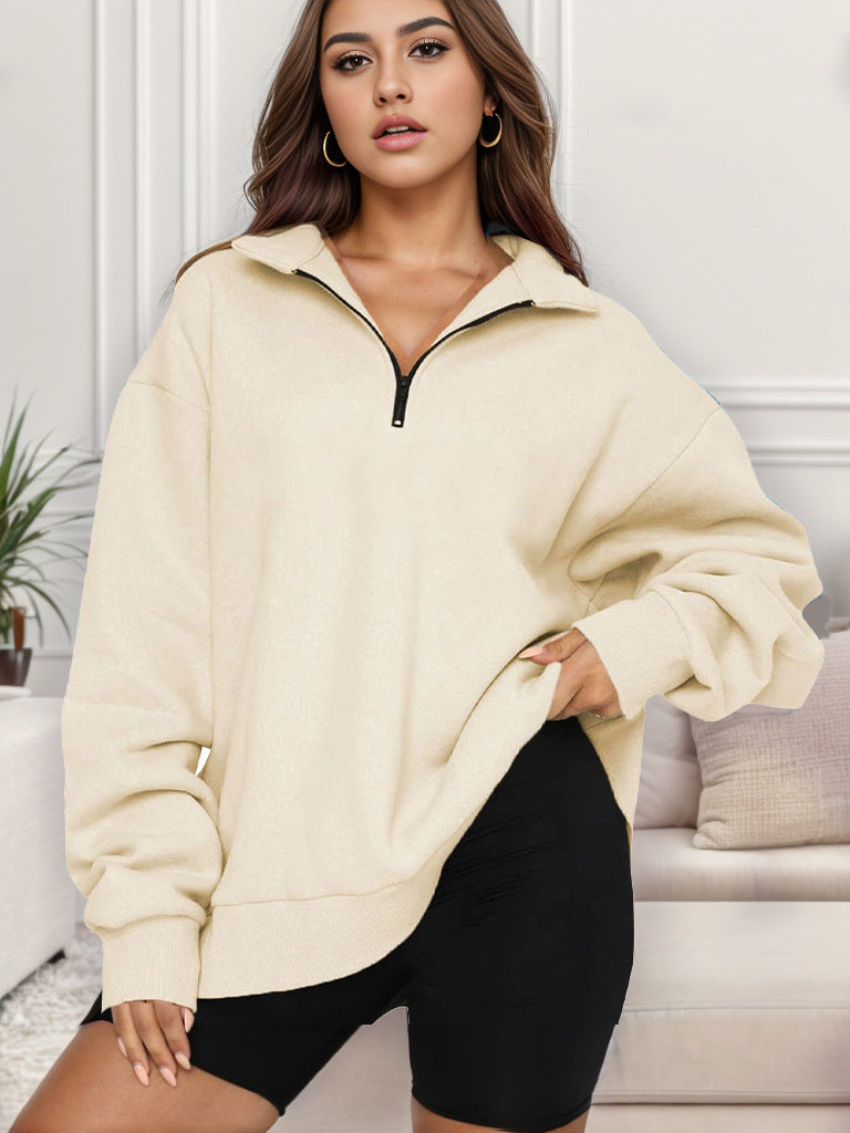 Damen nan übergroßes Sweatshirt mit Halbreißverschluss und Stehkragen EB