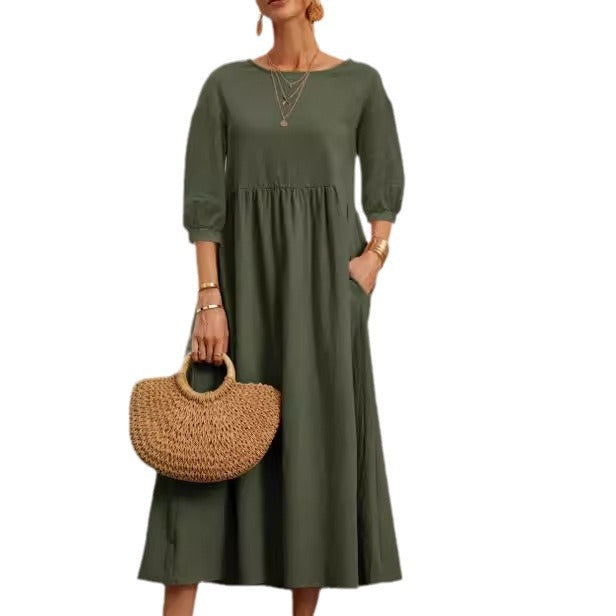Damen Freizeitmaxikleid mit luftigen Ärmeln und seitlichen Taschen EB