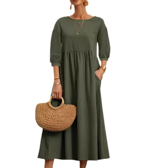 Damen Freizeitmaxikleid mit luftigen Ärmeln und seitlichen Taschen EB