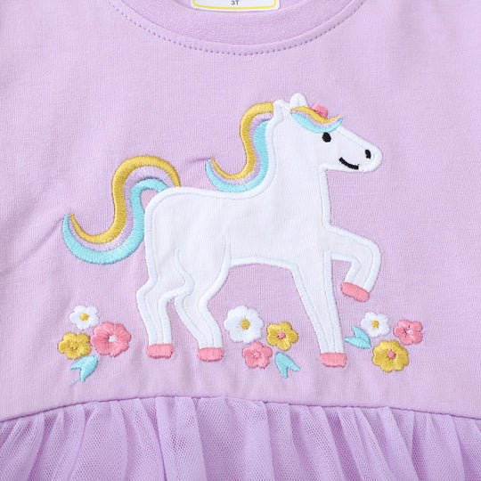 Mädchen Tüllkleid mit feiner Einhorn-Stickerei EB