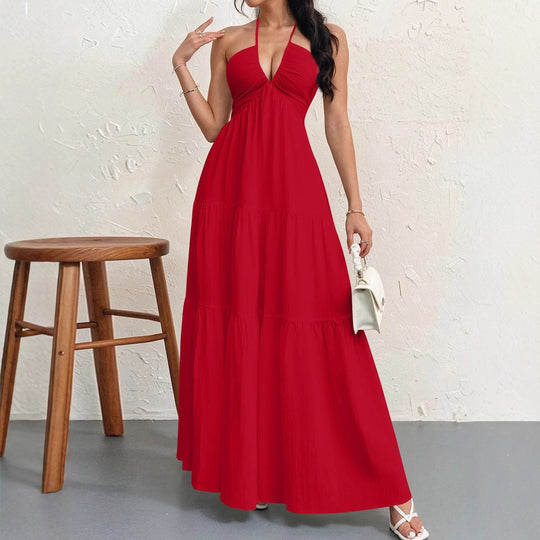 Damen Maxikleid mit fließendem Schnitt und tiefem Ausschnitt EB