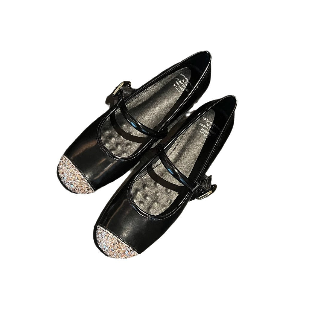 Damen elegante Ballerinas mit funkelnden Akzenten und komfortablem Blockabsatz EB