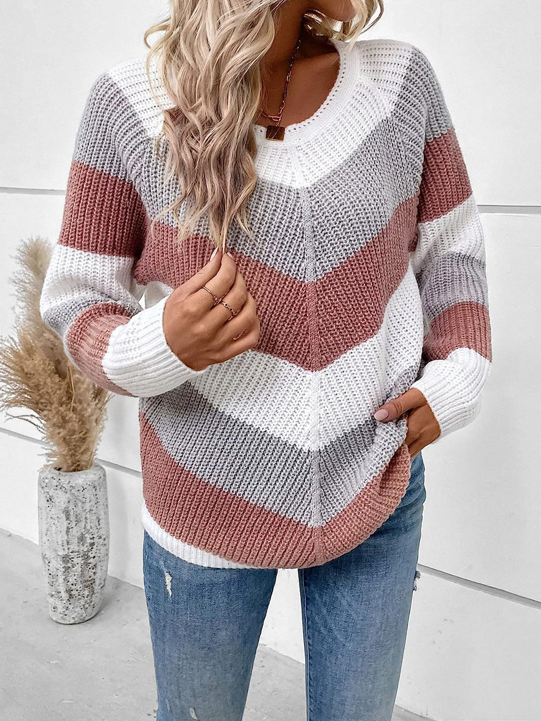 Damen Gemusterter Strickpullover im lässigen Stil EB