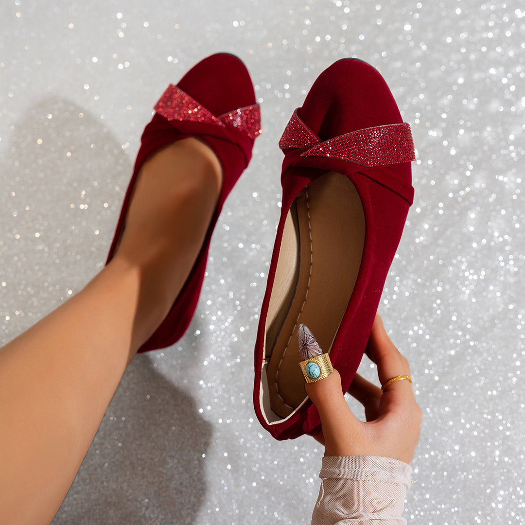 Damen elegante Ballerinas mit funkelndem Kristallschleifen-Detail EB