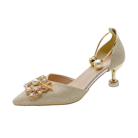 Damen elegante Slingback-Pumps mit luxuriösem Perlenschmuck EB
