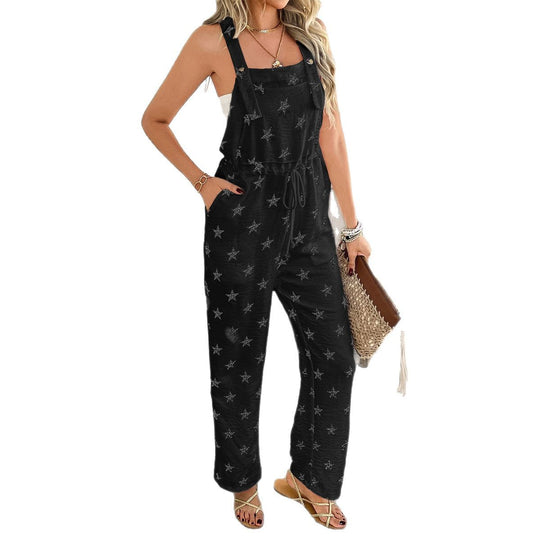 Damen Lässiger Jumpsuit mit Sternenmotiv und verstellbaren Trägern EB