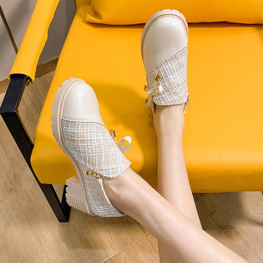 Damen Trendige Booties mit modischem Tweed-Obermaterial und dekorativer Schleife EB