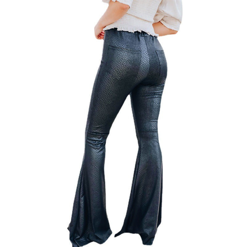 Damen Elegante Schlaghose im Schlangenleder-Look EB