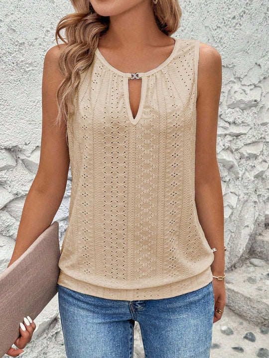 Damen luftiges Tanktop mit dekorativem Ausschnitt und feiner Struktur EB