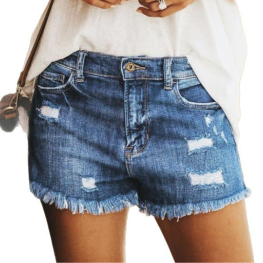 Damen Jeans-Shorts mit fransigen Säumen und distressed Details EB