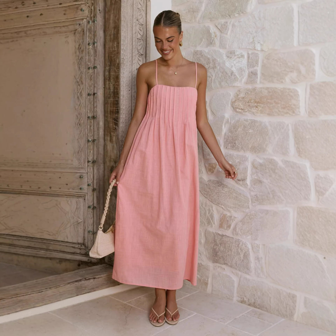 Damen Maxikleid mit gerafftem Oberteil und spaghettiträgern EB