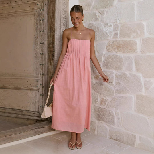 Damen Maxikleid mit gerafftem Oberteil und spaghettiträgern EB