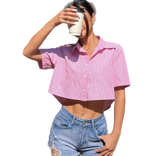 Damen Cropped Hemdbluse mit dekorativem Rückenausschnitt EB