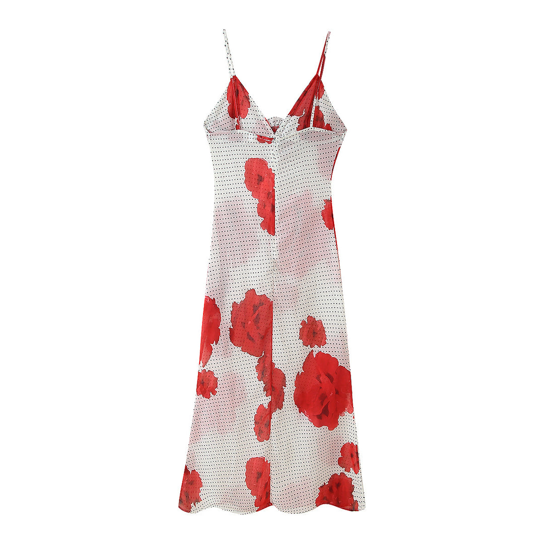 Damen Spaghettiträger Kleid mit floralem Print und Rüschen-Details EB
