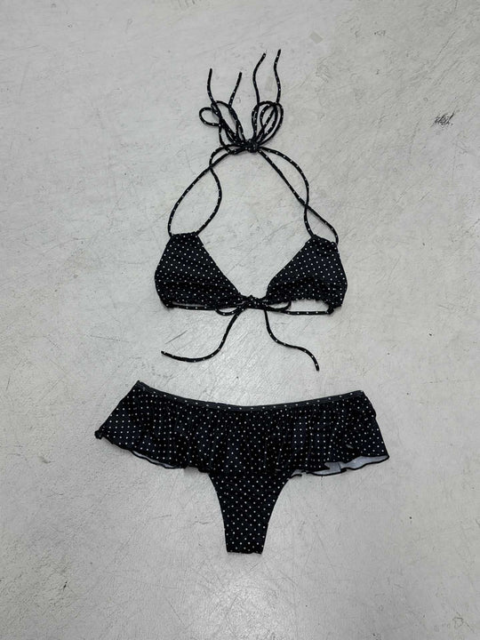 Damen verspieltes Triangel-Bikini-Set mit Rüschensaum und Bindebändern EB