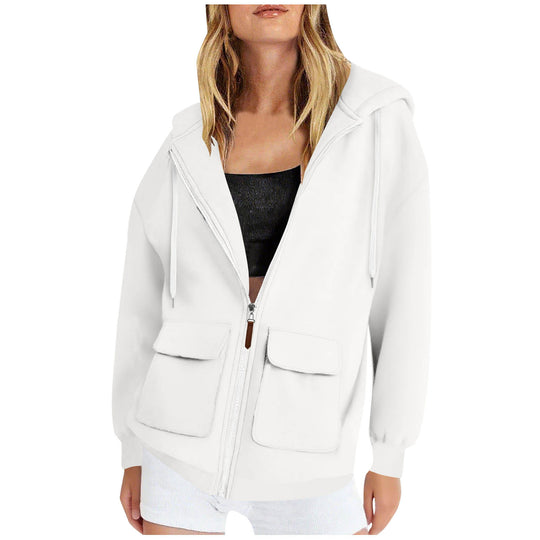 Damen lässige Kapuzenjacke mit großen Taschen EB