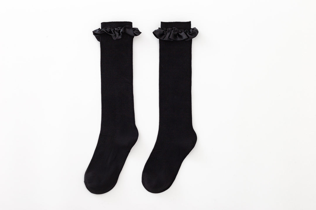 Damen Elegante Kniestrümpfe mit Rüschenabschluss EB
