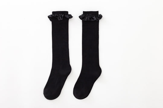 Damen Elegante Kniestrümpfe mit Rüschenabschluss EB