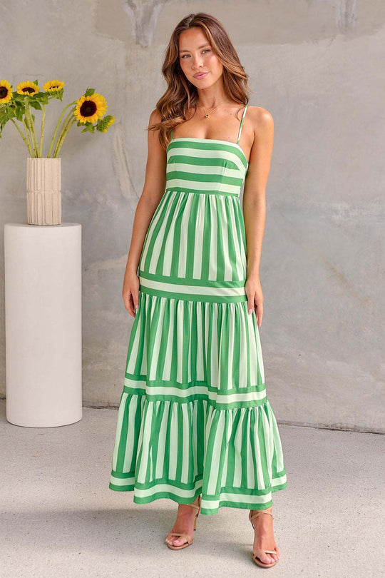 Damen Maxikleid mit Streifenmuster und fließendem Rock EB
