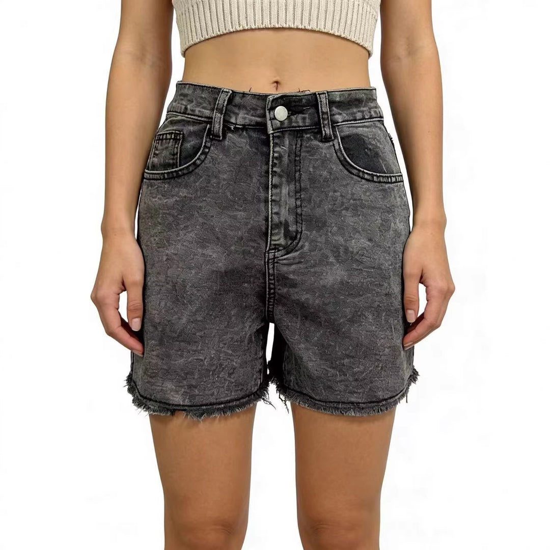 Damen modische Denim-Shorts im lässigen Schnitt mit fransigem Saum EB