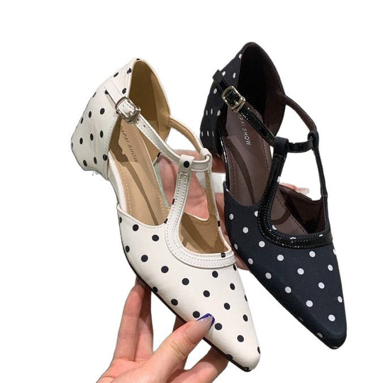 Damen elegante Ballerinas mit modischem Riemchen und dekorativem Punktenmuster EB