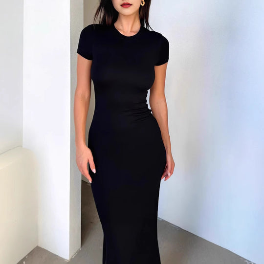 Damen Figurbetontes Maxikleid mit kurzen Ärmeln EB