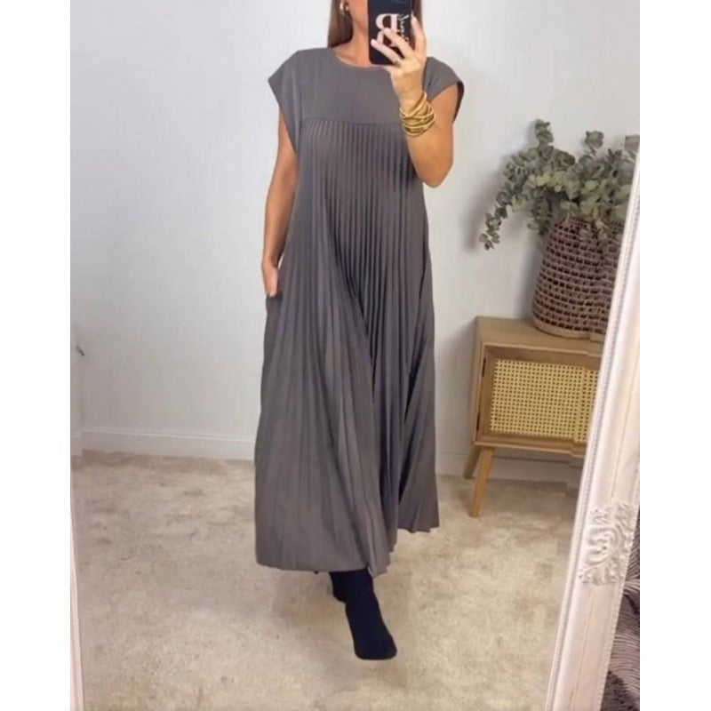 Damen Maxikleid mit plissiertem Design und seitlichen Taschen EB