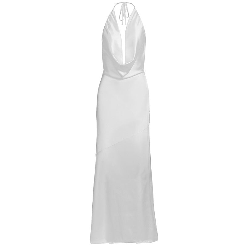Damen elegantes Chiffon-Maxikleid mit tiefem Rückenausschnitt und raffiniertem Wickeldesign EB