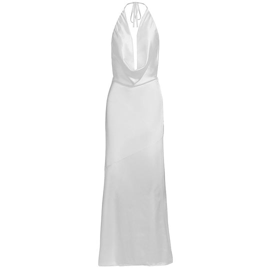 Damen elegantes Chiffon-Maxikleid mit tiefem Rückenausschnitt und raffiniertem Wickeldesign EB