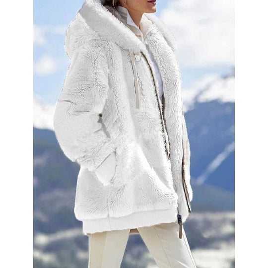 Damen nan kuschelige Kapuzen-Teddyjacke mit wattiertem Innenfutter und Rippbündchen EB