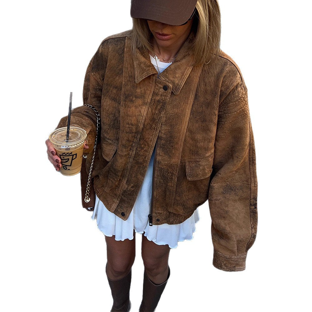 Damen Oversized Wildlederjacke mit großen Taschen und lässigem Schnitt EB