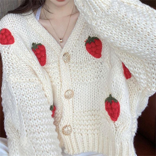Damen Grober Strickcardigan mit Blumenstickerei und funkelnden Knöpfen EB