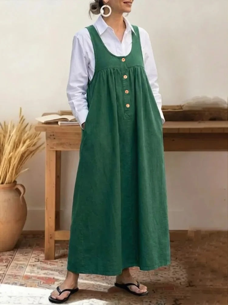 Damen Maxikleid mit Knopf- und Taschen-Details EB