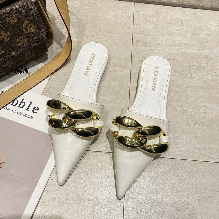 Damen elegante spitze Mules mit goldenen Details EB