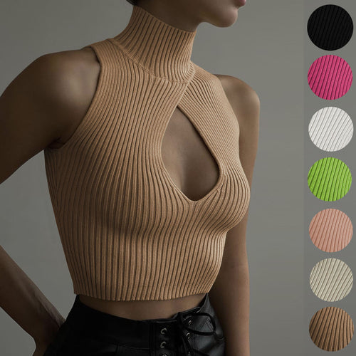 Damen Crop-Top mit hohem Kragen und tiefem Ausschnitt EB