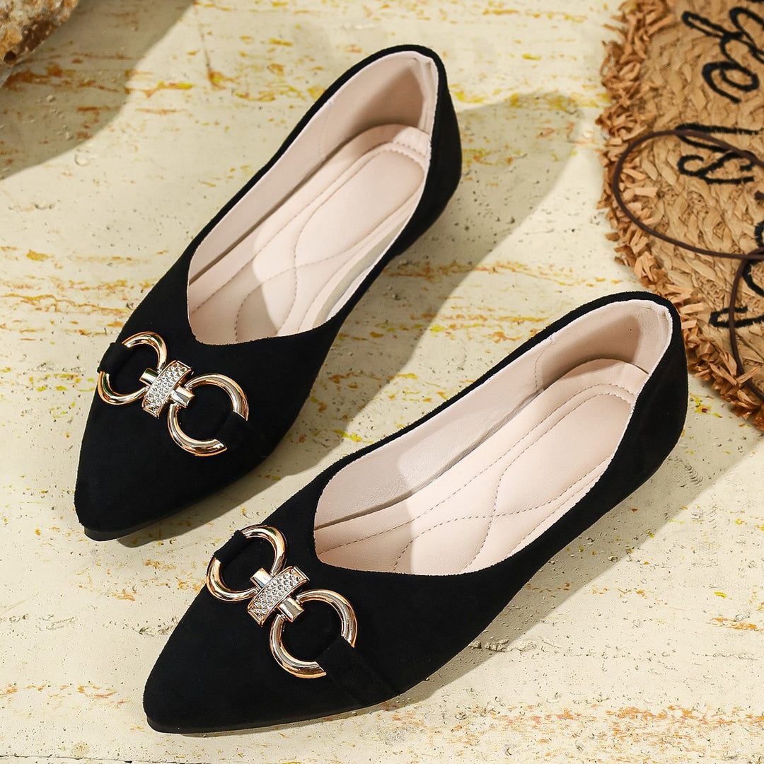 Damen Elegante Ballerinas mit dekorativem Metallring EB