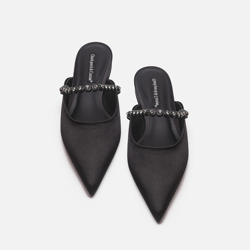 Damen elegante Pantoletten mit glitzerndem Riemen und spitz zulaufender Form EB