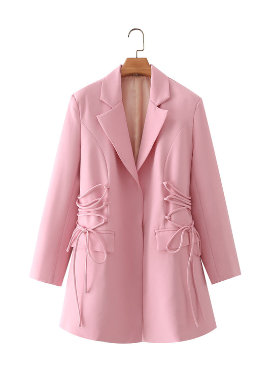 Damen modischer Blazer mit raffinierten Schnüroptiken und praktischen Taschen EB