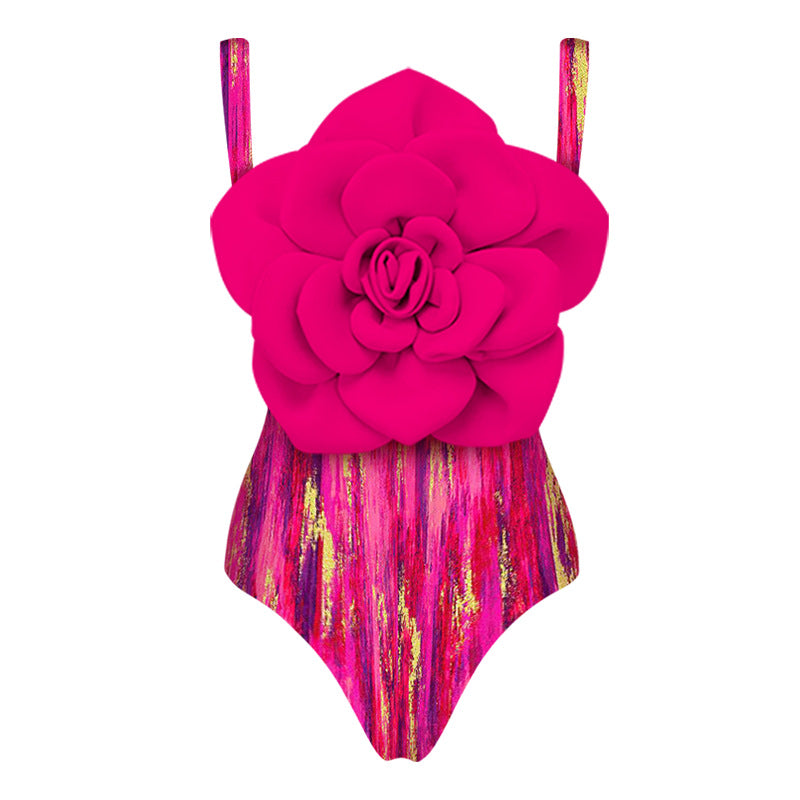 Damen Badeanzug mit floralem Volumen und passendem Wickelrock EB