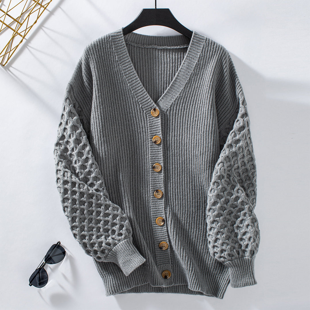 Damen Strickjacke mit strukturiertem Ärmel und Knopfdetails EB